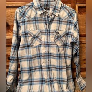 Kimes Ranch Blue and White Plaid Button Down Shirt